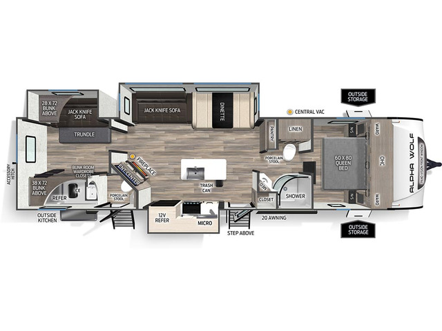 Alpha Wolf Travel Trailer Model 33BH-L by Forest River Floorplan
