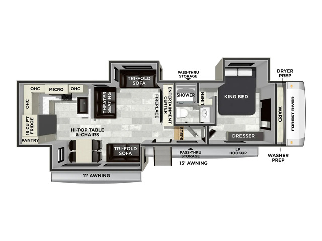 Cardinal Fifth Wheel Model 33CHEF by Forest River Floorplan