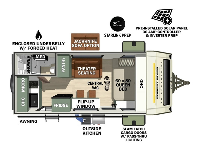 No Boundaries (NOBO) Travel Trailer Model NB18.2 by Forest River Floorplan