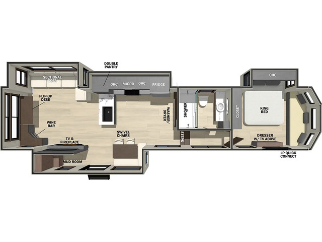 Cottage (Fifth Wheel) Park Trailer Model 412FWC by Forest River Floorplan
