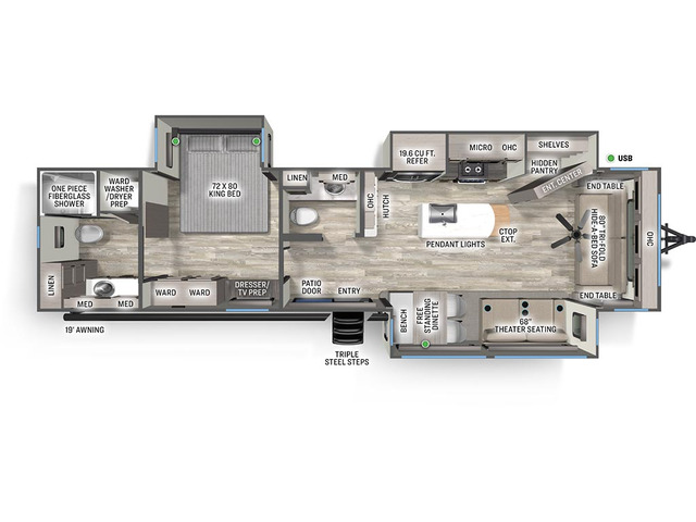 Sierra Destination Park Trailer Model 389HBFL by Forest River Floorplan