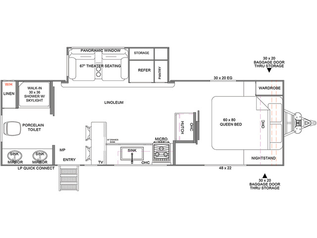 Hemisphere Hyper Lyte Travel Trailer Model 24RBHL by Forest River Floorplan
