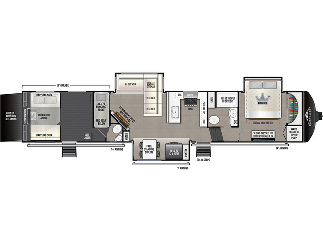 Takoda Toy Hauler (Fifth Wheel) Model 397TH by East to West Floorplan