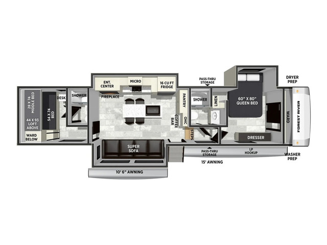 Cardinal Fifth Wheel Model 35CRIB by Forest River Floorplan