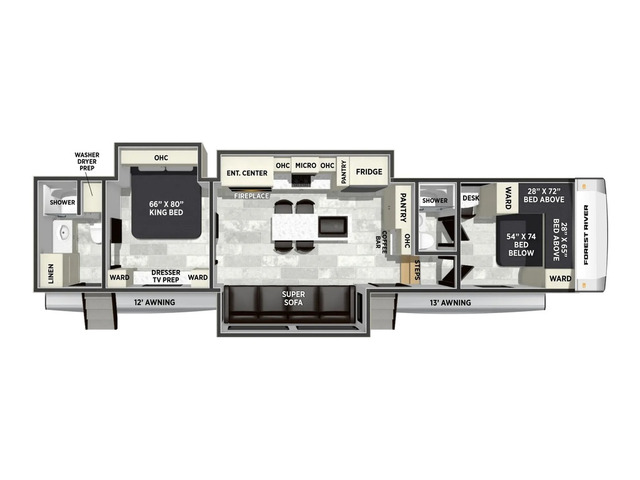 Cardinal Fifth Wheel Model 36FUN by Forest River Floorplan
