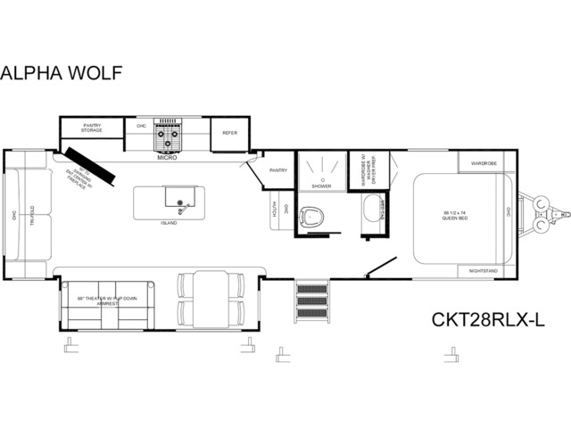 Alpha Wolf Travel Trailer Model 28RLX-L by Forest River Floorplan