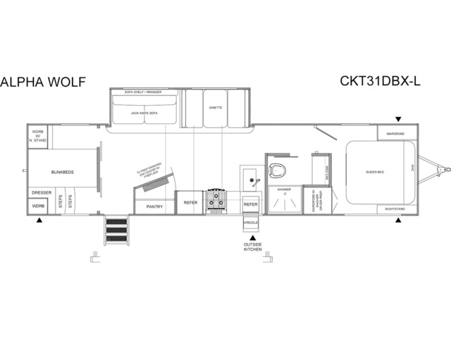 Alpha Wolf Travel Trailer Model 31DBX-L by Forest River Floorplan