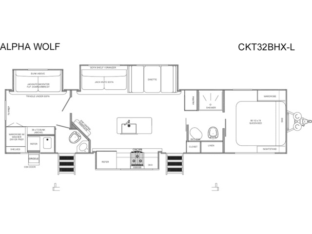 Alpha Wolf Travel Trailer Model 32BHX-L by Forest River Floorplan