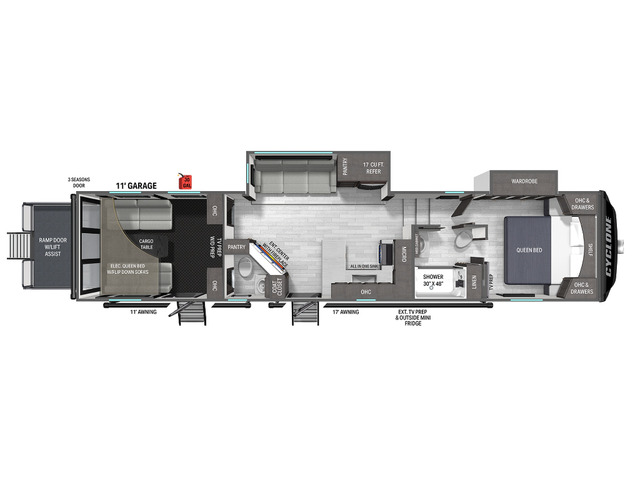 Cyclone Toy Hauler (Fifth Wheel) Model 3511 by Heartland Floorplan
