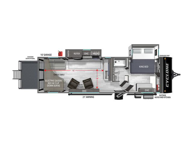 Cyclone Toy Hauler (Travel Trailer) Model 2615 by Heartland Floorplan