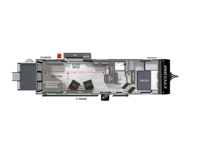 Cyclone Toy Hauler (Travel Trailer) Model 2816 by Heartland Floorplan