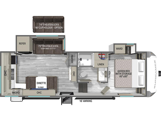 Sundance XLT Fifth Wheel Model 24ML by Heartland Floorplan