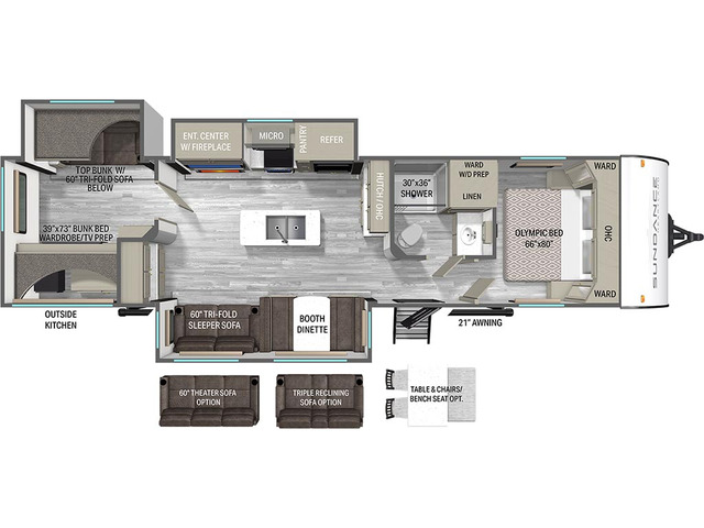 Sundance Ultra-Lite Travel Trailer Model 31BROK by Heartland Floorplan
