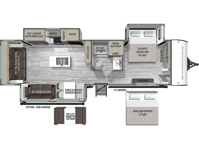 Sundance Ultra-Lite Travel Trailer Model 29RLBS by Heartland Floorplan