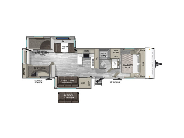 Sundance Ultra-Lite Travel Trailer Model 33BHOK by Heartland Floorplan