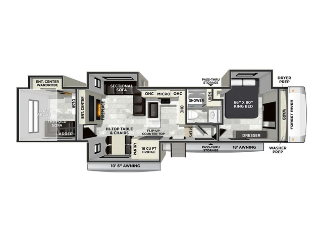 Cardinal Fifth Wheel Model 38DEN by Forest River Floorplan