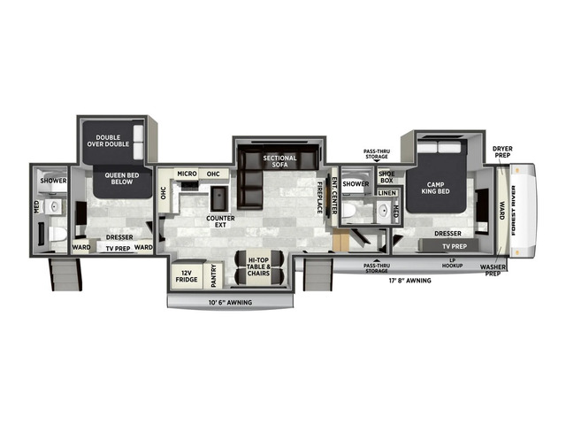 Cardinal Fifth Wheel Model 42MASTERS by Forest River Floorplan